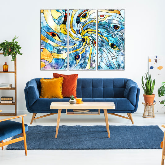 ABSTRACT MODERN ART Stained Glass Patterns Contemporary Art Artesty 3 panels 36" x 24"