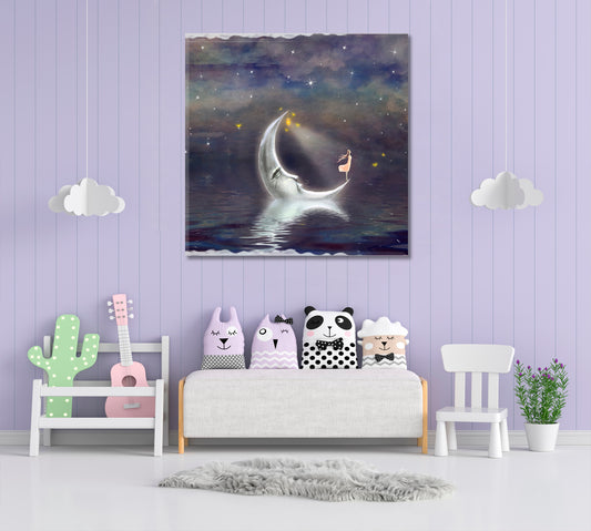 STARRY NIGHT Girl On The Moon Surreal Fantasy Large Art Print Décor Artesty