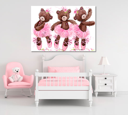 Kids Room Nursery Concept Cute Teddy Bear Sweet Cartoon Ballerina Canvas Print Kids Room Canvas Art Print Artesty
