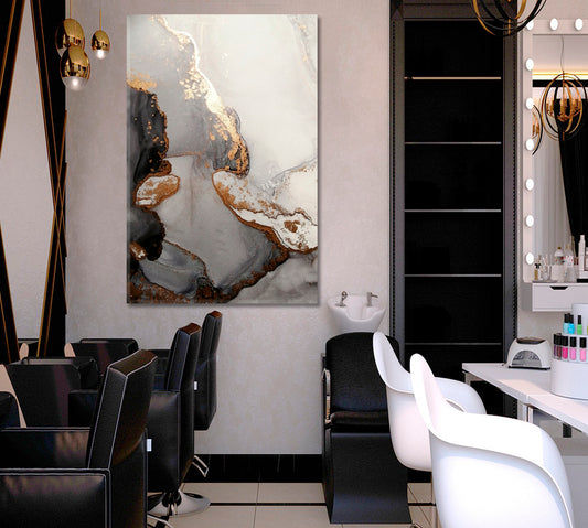 ABSTRACT MARBLE ART Fluid Oriental Turkish Style Black And Gold | Vertical Fluid Art, Oriental Marbling Canvas Print Artesty 1 Panel 16"x24"