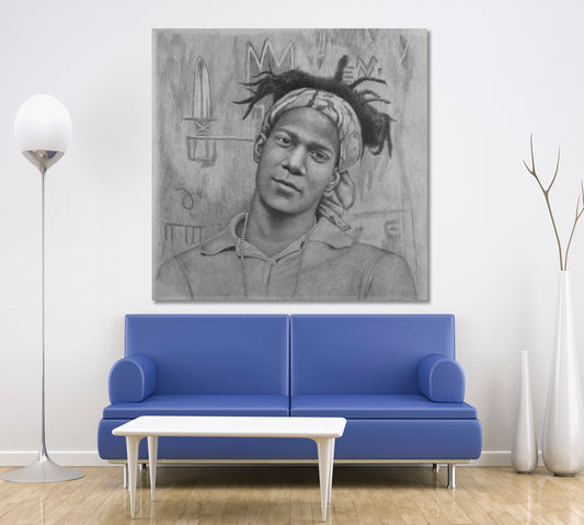 BASQUIAT PORTRAIT Jean Michel Basquiat Black And White - S Celebs Canvas Print Artesty