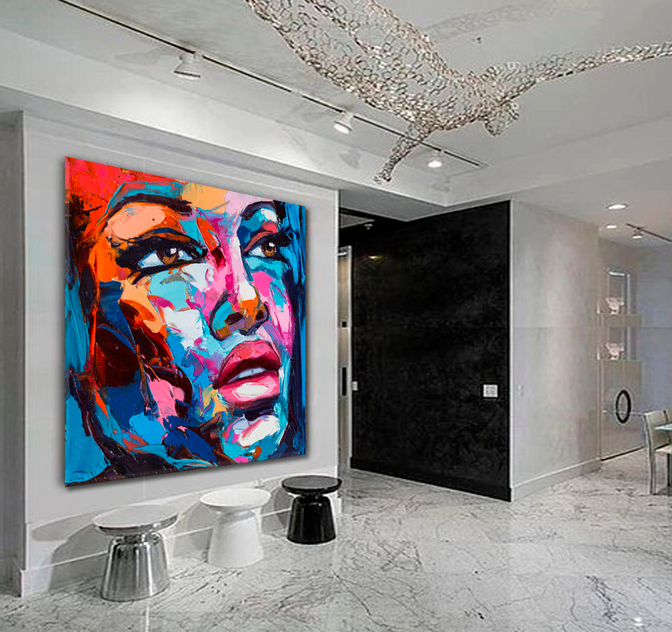 COLORFUL EMOTIONS Pretty Girl Portret Modern Art - Square Panel Contemporary Art Artesty