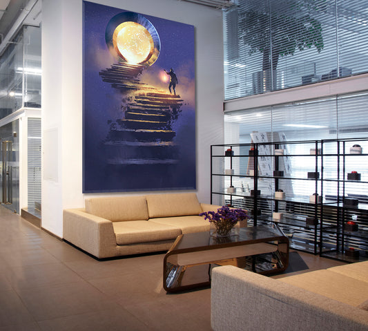 SURREAL The Skyward Journey Fantasy Light Man Lantern Staircase Fantastic Door - Vertical Surreal Fantasy Large Art Print Décor Artesty