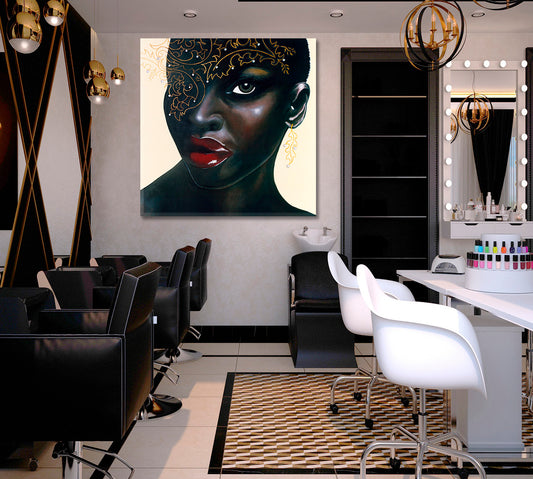 HOT CHOCOLATE Stunning African Women Red Lips Canvas Print - Square Panel African Style Canvas Print Artesty