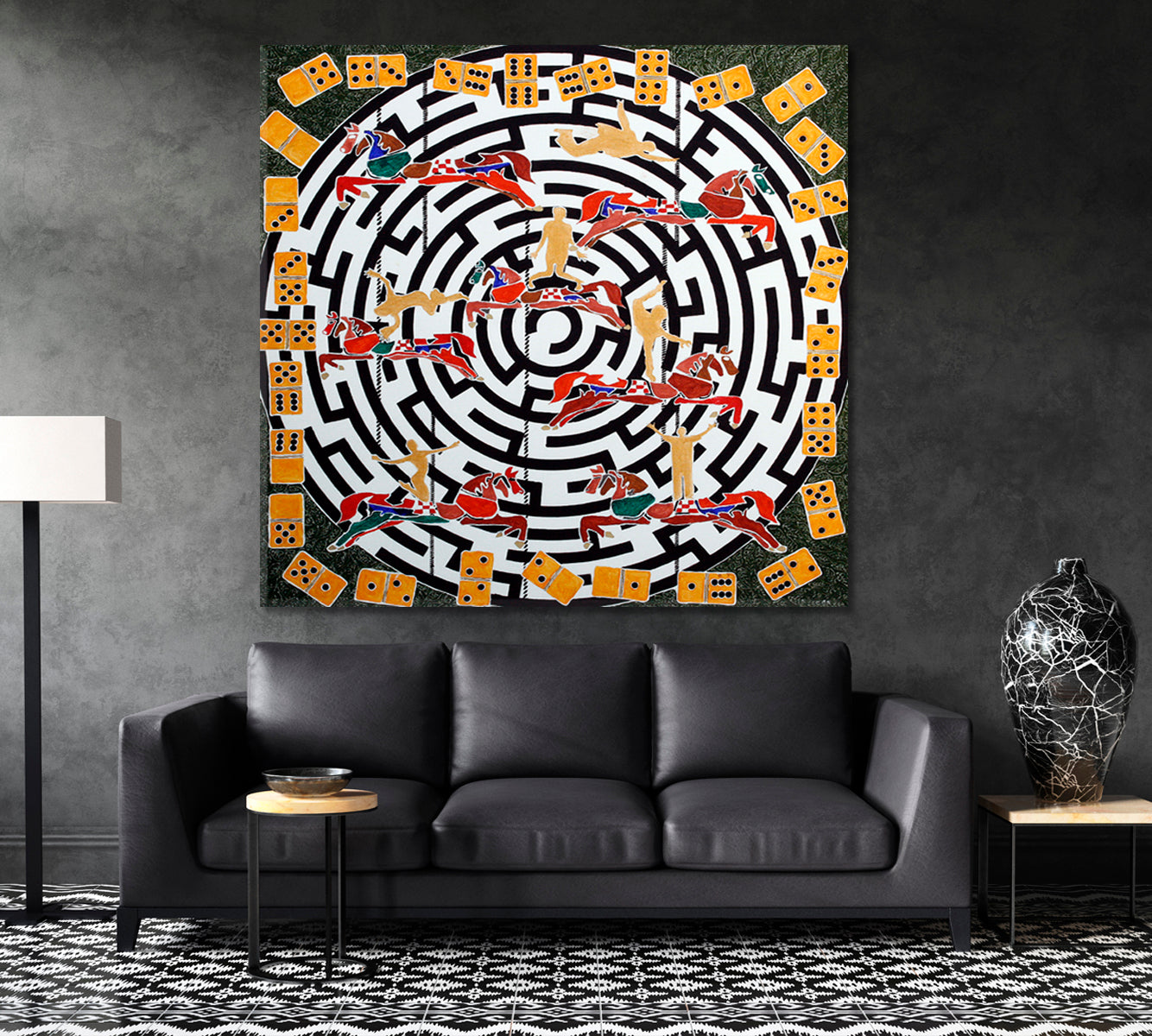 LABYRINTH Modern Abstract Art Dominoes Parts Horses People Maze Abstract Art Print Artesty