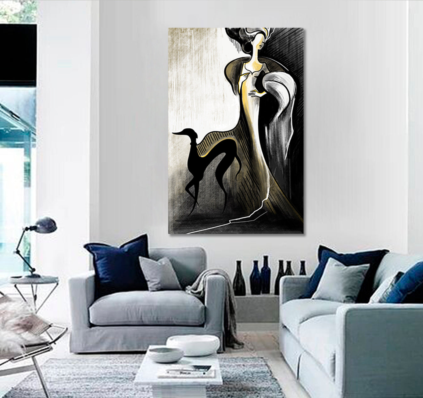 LADY WITH A DOG Fashion Woman Model Girl Vintage Style - Vertical Fine Art Artesty