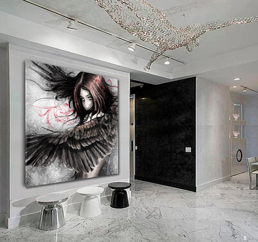 CHASING A DREAM Beautiful Girl with Eagle Wings Fantasy Concept - Square Panel Abstract Art Print Artesty 1 Panel 12"x12"