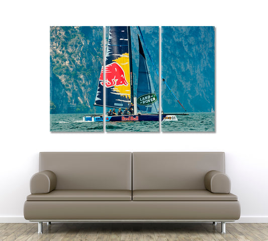 FLOTILLA Sailing Regatta Poster Transportation Canvas Art Artesty 3 panels 36" x 24"