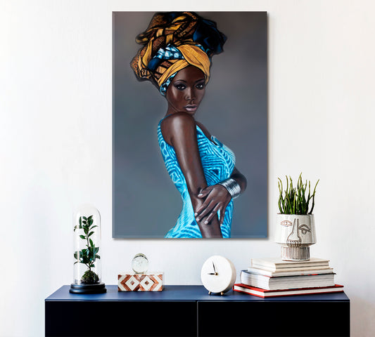 BLACK BEAUTY Beautiful African American Women Stylized Portrait African Style Canvas Print Artesty