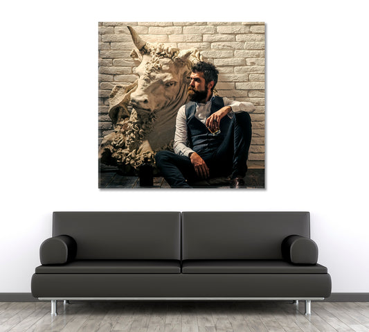 BOSS Bearded Man And Bull Office Wall Art Canvas Print Artesty