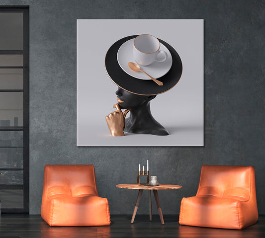 TEA PARTY Black Lady Unusual Hat Fashion Concept Poster Fashion Canvas Print Artesty