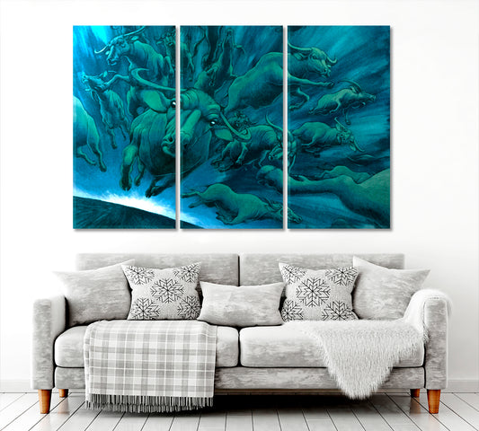 Flying Buffalo at Night Surreal Fantasy Large Art Print Décor Artesty