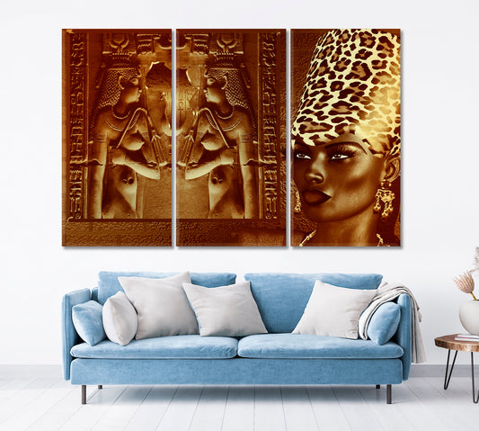 Egyptian Goddess Queen African Style Canvas Print Artesty 3 panels 36" x 24"