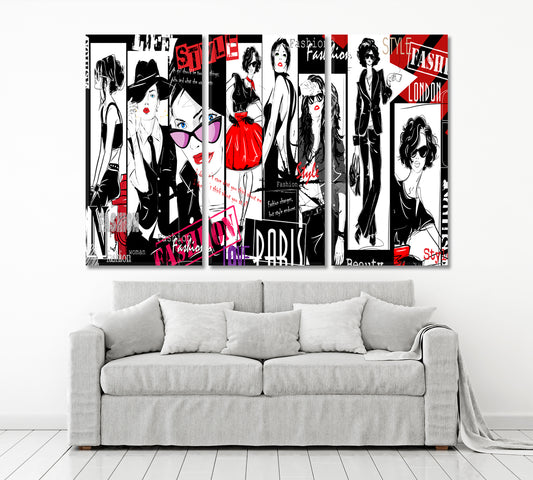Fashion Girls Style Collage Trendy Poster Beauty Salon Artwork Prints Artesty 3 panels 36" x 24"