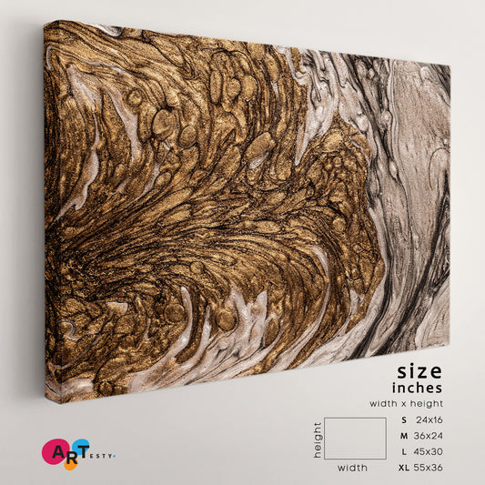 Abstract Fluid Art Marble Brown Swirls Modern Canvas Print Fluid Art, Oriental Marbling Canvas Print Artesty