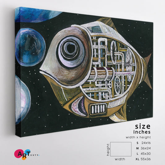 Big Space Mechanical Fish Surreal Abstract Steampunk Style Contemporary Art Artesty