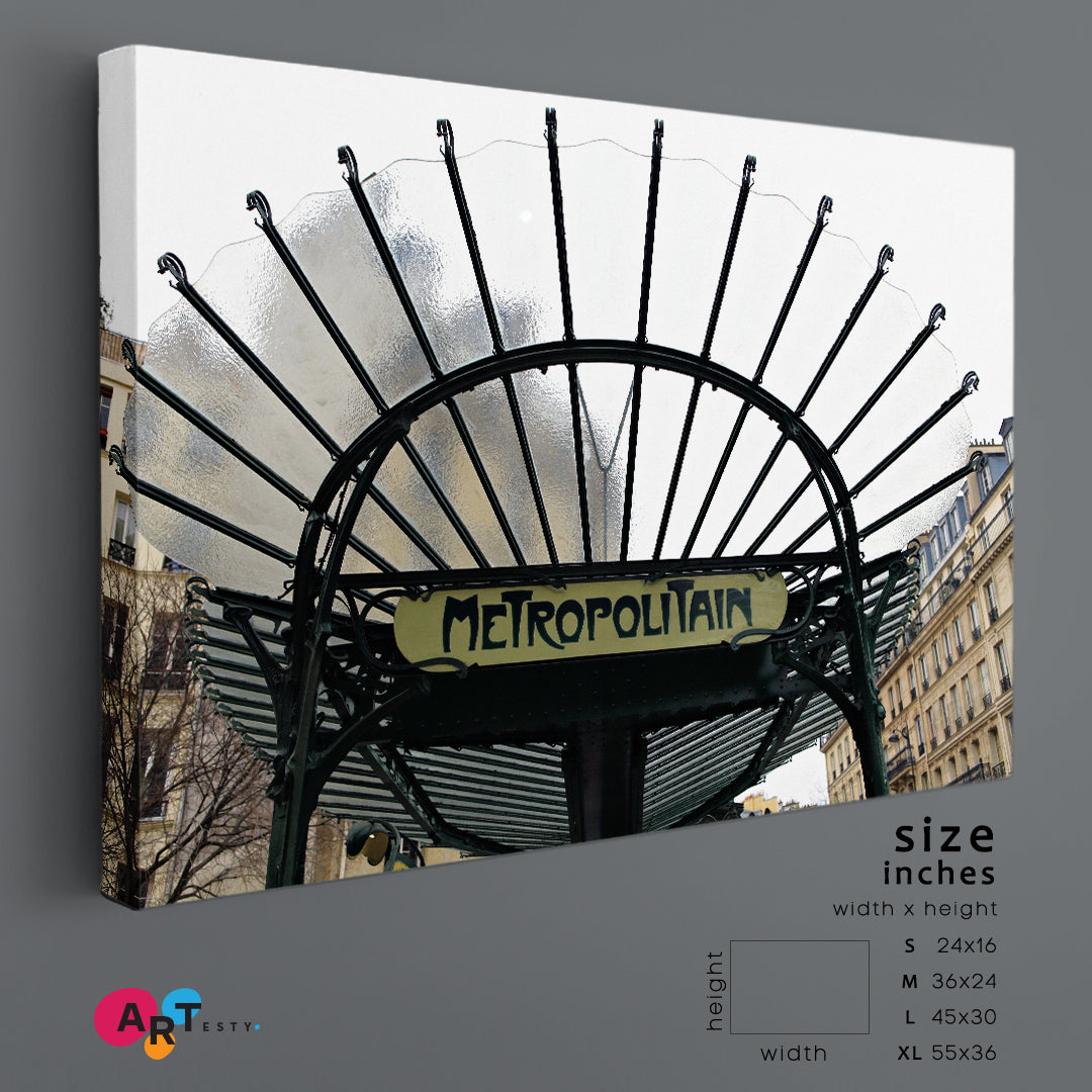 Historic Art Nouveau Entrance Sign Metropolitan Paris France Canvas Print Cities Wall Art Artesty 1 panel 24" x 16"