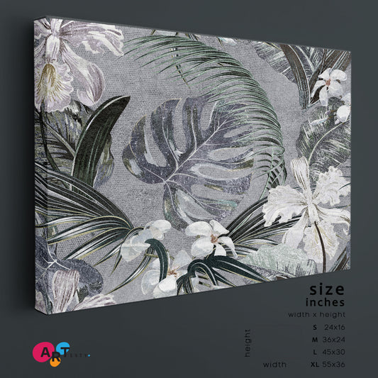 Gray Tropical Leaves Abstract Floral Poster Floral & Botanical Split Art Artesty