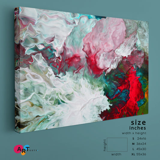 Multi-colored Abstract Mixture of Colors Artwork Fluid Art, Oriental Marbling Canvas Print Artesty