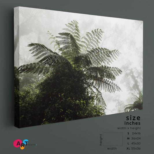 Huge Fern Mystical Tropical Forest in Fog Misty Jungle Rainforest Tropical, Exotic Art Print Artesty 1 panel 24" x 16"