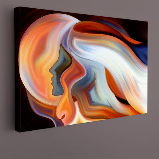 MOON AND HUMAN SILOUETTS Orange On Black Modern Art Contemporary Art Artesty