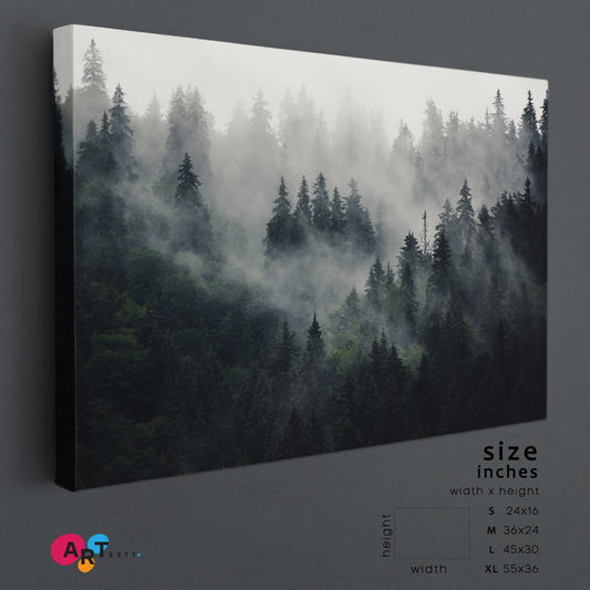 Misty Landscape Fir Forest in Hipster Vintage Retro Style Canvas Print Nature Wall Canvas Print Artesty 1 panel 24" x 16"