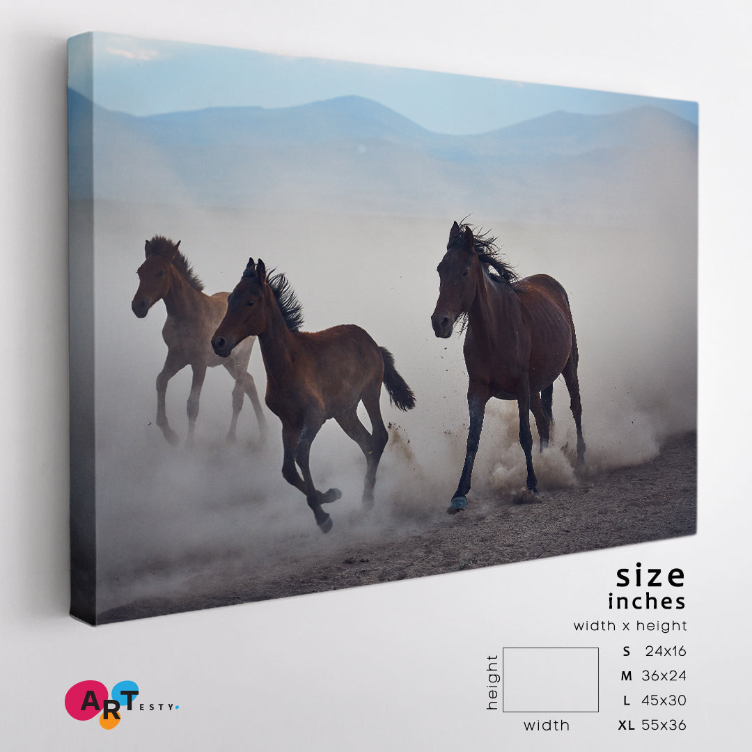 WILD LIFE Wild Horses Running In The Dust Canvas Print Animals Canvas Print Artesty 1 panel 24" x 16"