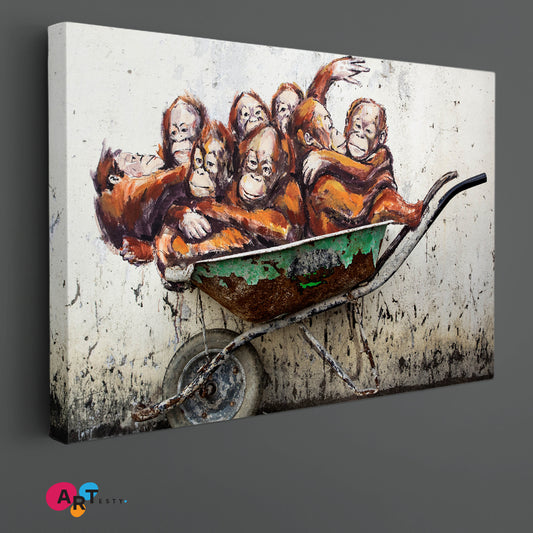 GRAFFITI Orangutans in a Wheelbarrow Street Art Canvas Print Street Art Canvas Print Artesty 1 panel 24" x 16"