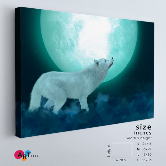 Majestic White Wolf And Big Moon Poster Animals Canvas Print Artesty