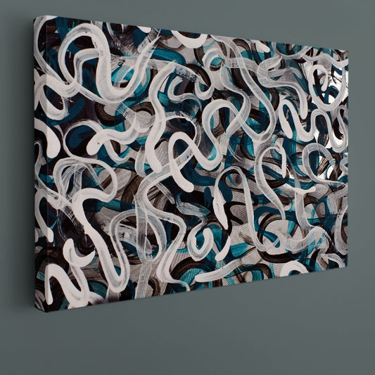 INSPIRED BY POLLOCK Turquoise Brown White Gray Strokes Modern Art Contemporary Art Artesty
