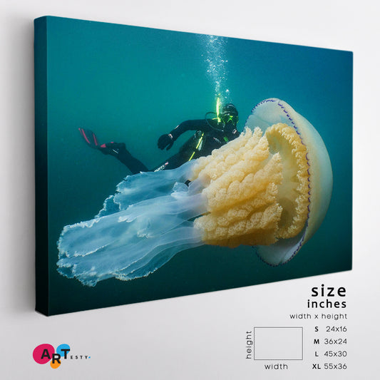 DEEP SEA Underwater Diving Giant Lion's Mane Jellyfish Medusa Ocean Nautical, Sea Life Pattern Art Artesty