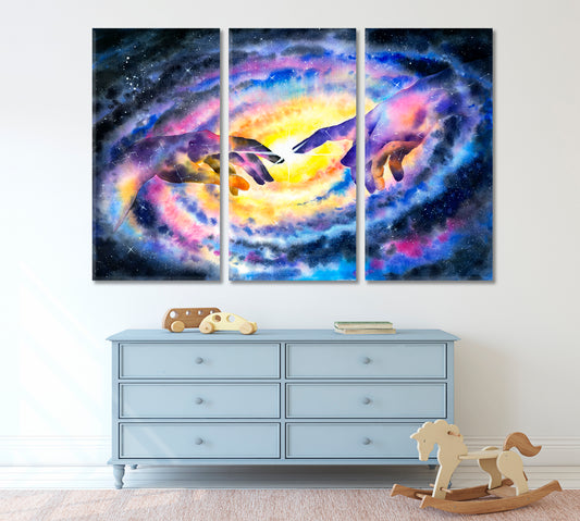 GALAXY Hand of God Creation And Universe Watercolor Artwork Celestial Home Canvas Décor Artesty 3 panels 36" x 24"