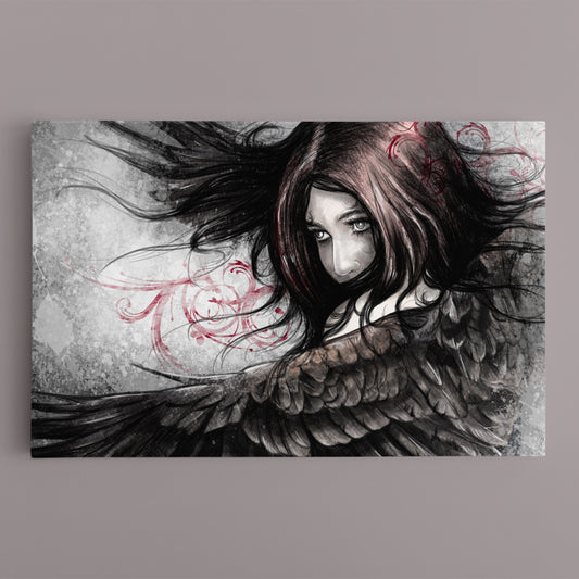 BEAUTIFUL ANGEL Girl with Eagle Wings Fantasy Concept TV, Cartoons Wall Art Canvas Artesty 1 panel 24" x 16"