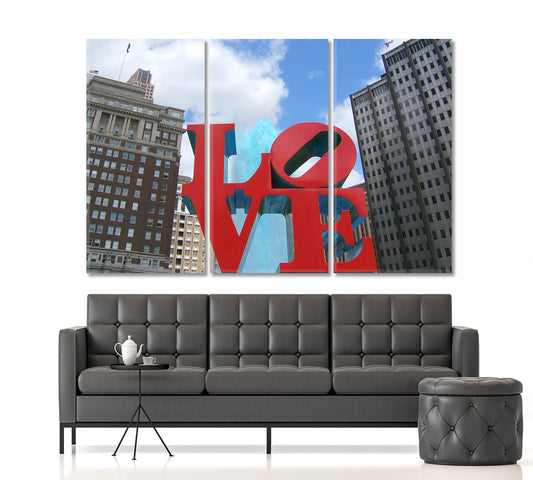 Love Statue Love Park Philadelphia John Kennedy Plaza USA Art Canvas Print Famous Landmarks Artwork Print Artesty 3 panels 36" x 24"