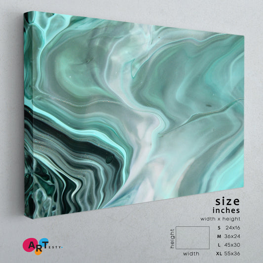 HUE OF PEARL Tidewater Green Mint Marble Pattern Fluid Art, Oriental Marbling Canvas Print Artesty 1 panel 24" x 16"