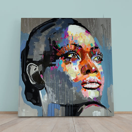 MISS MAGIC Abstract Art Grunge Street Art Style Canvas Print - Square People Portrait Wall Hangings Artesty 1 Panel 12"x12"