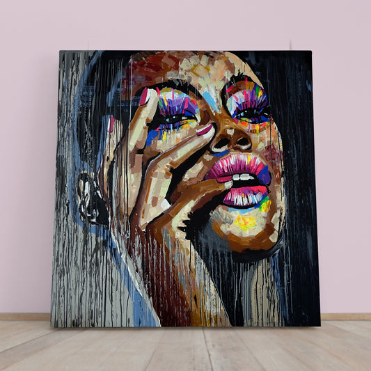 MISS REFINEMENT | Fine Art Portrait Woman Grunge Graffiti Style Canvas Print - Square People Portrait Wall Hangings Artesty 1 Panel 12"x12"