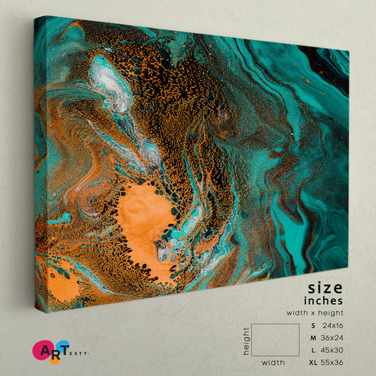 Emerald Green Marble Ink Color Pattern Creation Fluid Art, Oriental Marbling Canvas Print Artesty 1 panel 24" x 16"