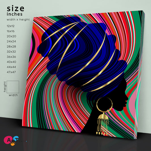 Trendy Twisted Lines Bright Indigo Fuchsia Mint Color Mix African Woman African Style Canvas Print Artesty 1 Panel 12"x12"