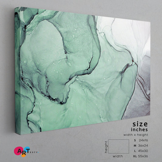GREEN ASH Beautiful Soft Alcohol Ink Modern Marble Veins Fluid Pattern Fluid Art, Oriental Marbling Canvas Print Artesty 1 panel 24" x 16"