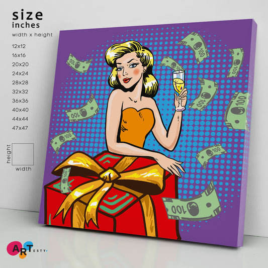 HAPPY LIFE Retro Pop Art Comic Style Pop Art Canvas Print Artesty 1 Panel 12"x12"