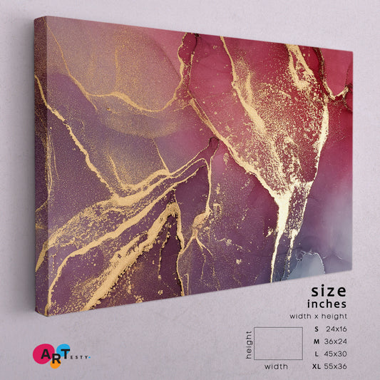 Purple Pink Abstract Marble Ink Fluid Veines Fluid Art, Oriental Marbling Canvas Print Artesty 1 panel 24" x 16"