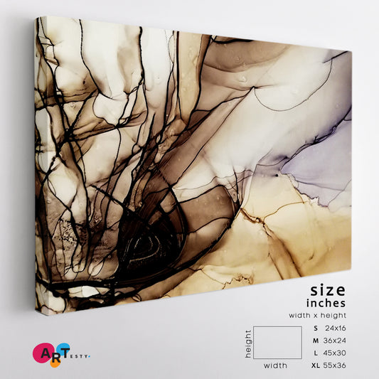 Brown Marble Ink Design Flowing Waves Marbled Blurred Translucent Fluid Art, Oriental Marbling Canvas Print Artesty 1 panel 24" x 16"