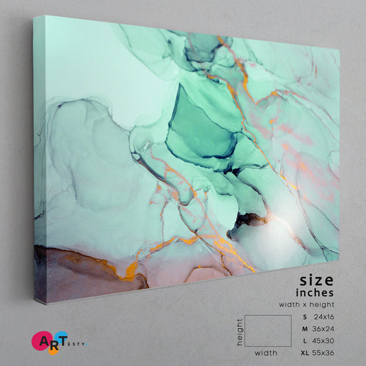 FRESH MINT Ink Colors Modern Marble Fluid Pattern Fluid Art, Oriental Marbling Canvas Print Artesty 1 panel 24" x 16"