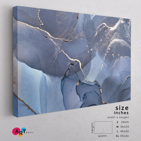 SKY Blue Ink Abstract Marble Veines Fluid Art, Oriental Marbling Canvas Print Artesty 1 panel 24" x 16"