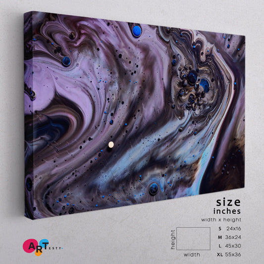 Purple Colorful Acrylic Bubbles Abstract Mixed Fluid Fluid Art, Oriental Marbling Canvas Print Artesty 1 panel 24" x 16"
