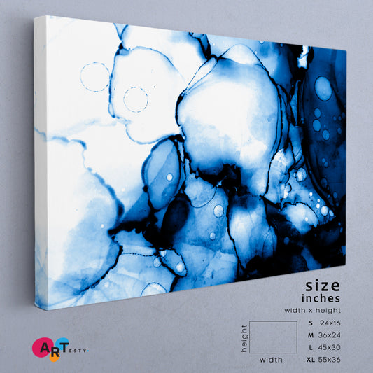 Navy Blue Stone Marble Texture Cool Tones Abstraction Fluid Art, Oriental Marbling Canvas Print Artesty 1 panel 24" x 16"