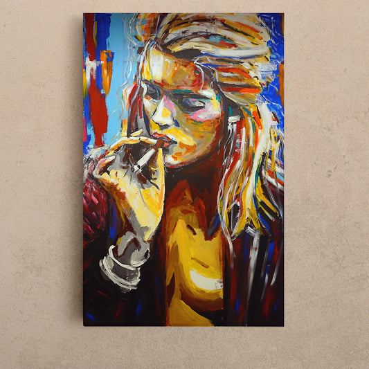 INNER-CITY QUEEN | Smoking Girl Modern Poster Grunge Canvas Print - Vertical Fine Art Artesty 1 Panel 16"x24"