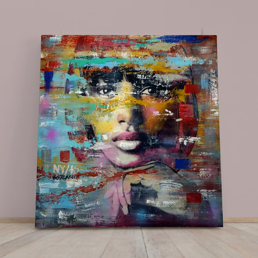 MISS VALERY Abstract Art Grunge Street Art Style Canvas Print - Square Contemporary Art Artesty 1 Panel 12"x12"