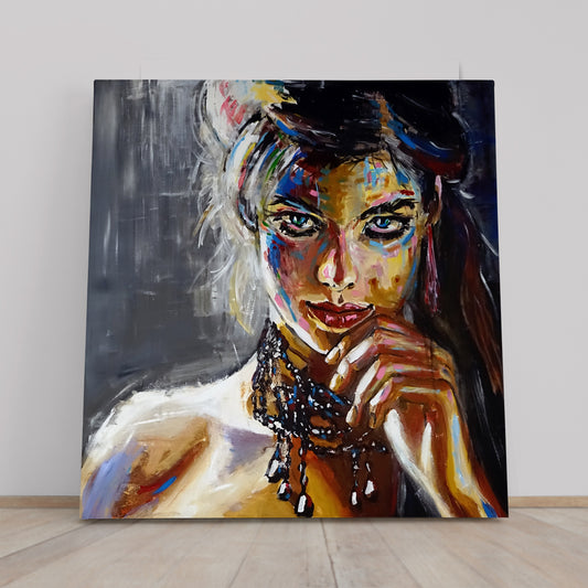 MISS PERFECTION | Fine Art Portrait Woman Grunge Graffiti Style Canvas Print - Square People Portrait Wall Hangings Artesty 1 Panel 12"x12"